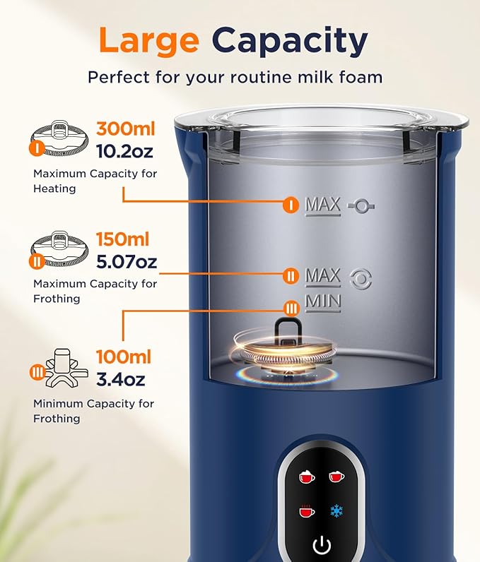 Spacekey Milk Frother, 4-in-1 Milk Frother and Steamer, Auto Shut-off Hot & Cold Foam Maker with Mute Mode, Temperature Control Electric Milk Frother for Coffee, Latte, Cappuccino, Macchiatos