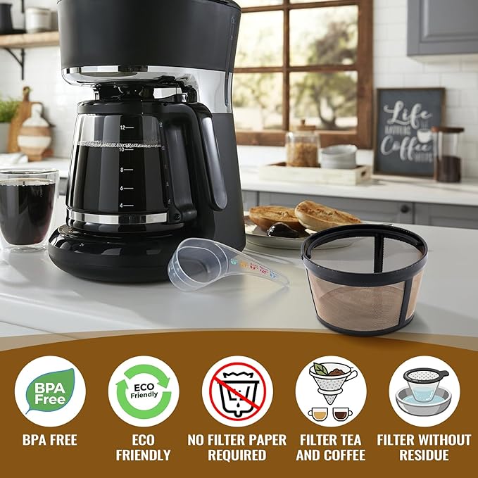 4Pack Coffee Maker Filter Compatible with Mr Coffee 5 Cup,Reusable And Durable Stainless Steel,BPA-Free,Golden Basket