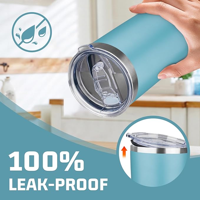 20oz Tumbler with Lid Double Wall Vacuum Insulated Travel Coffee Mug Stainless Steel Thermal Cup Powder Coated Sturdy Coffee Tumbler Bulk for Hot and Cold Beverage (Glacier blue,6)