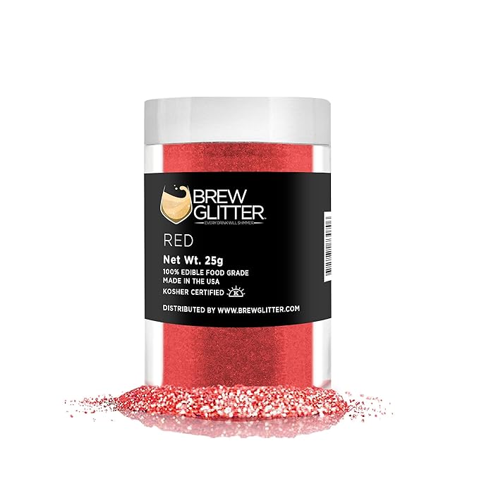Brew Glitter - Red (25g 1x Shaker Jar) | Edible Glitter For Drinks, Beer and Cocktail Beverages by Bakell