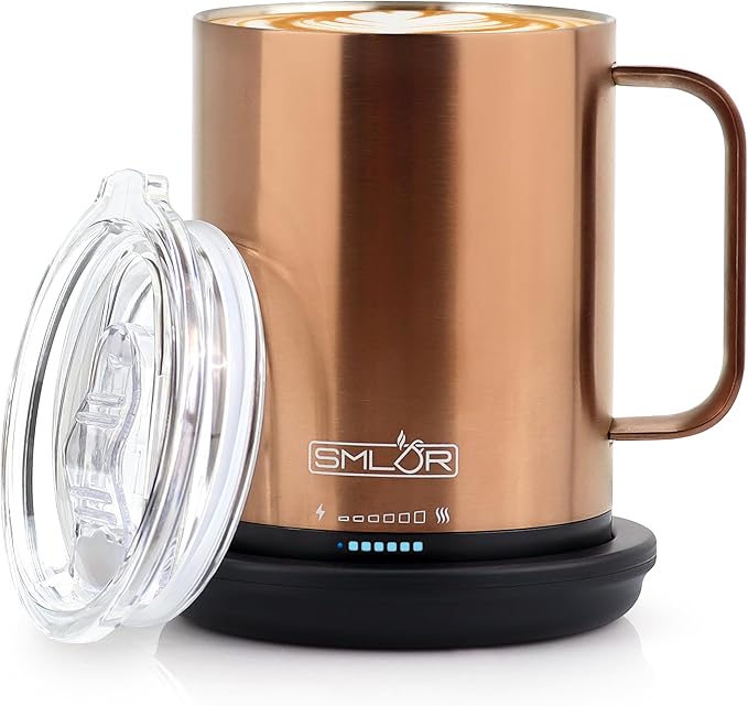 SMLDR Pro Heated Mug, 14 oz Smart Mug, Self-Heating, Adjustable Temperature, Battery Powered Heated Coffee Mug, Quick Recharge Time, Great for Coffee & Tea, Excellent Gift (Rose Gold)