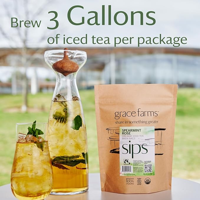 Grace Farms SPEARMINT ROSE ORGANIC ICED TEA (Twelve 1qt. Brew Bags, 3 Gallons) | Refreshing and Spiced, Naturally Sweet Sugar-Free | Easy Cold Brew