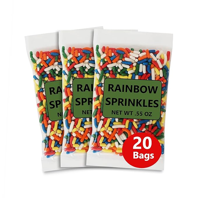 Rainbow Sprinkles in Individual Portion Packets - Ready-to-Use Colorful Sprinkles for Cake Decorating,Baking,Ice Cream Toppings for Parties - Single-Serve .55 oz Pouches (20 Count)