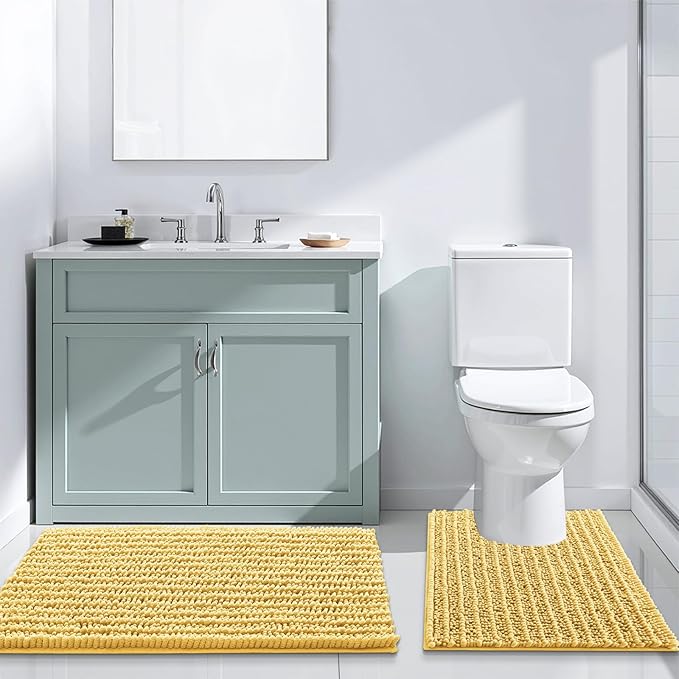 Arotive Luxury Chenille Bathroom Rug Mat, Extra Soft Thick Absorbent Shaggy Bath Rugs, Non-Slip Machine Wash Dry, Plush Bath Mats for Bathroom, Shower and Tub, 44x24, Yellow