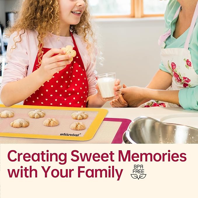 Silicone Baking Mat, 2 colors Half Sheet(16.5"x11.6") Non-Stick Baking Mat, Food Safe Silicone Mats for Baking Cookies, Macarons, Vegetables, 480℉ Heat Resistant (Deep Raspberry & Amber)