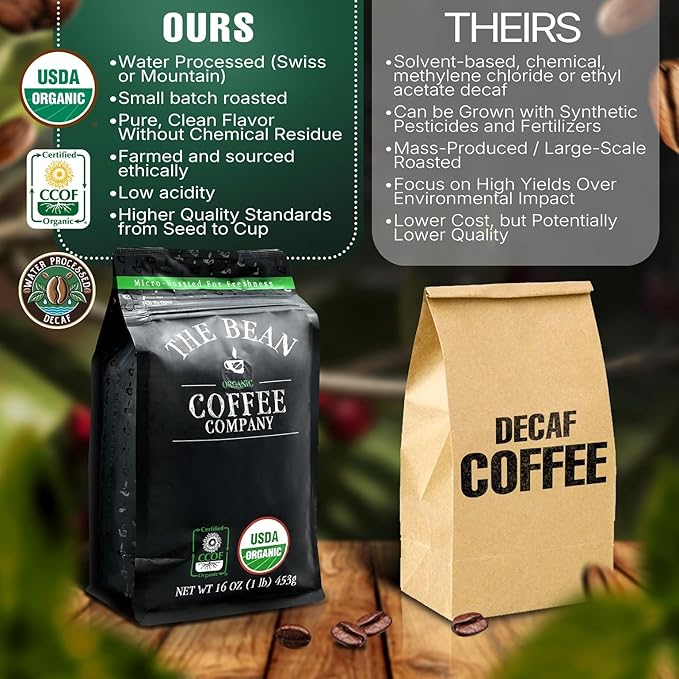 The Bean Organic Coffee Company 50/50 French Roast, 50% Decaf, Dark Roast, Whole Bean Coffee, 16-Ounce Bag, USDA Organic Certified