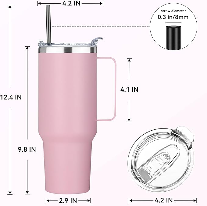 HASLE OUTFITTERS 40 oz Stainless Steel Tumbler with Handle, Vacuum Insulated Tumblers Bulk, Reusable Double Wall Travel Coffee Mug, Durable Powder Coated Water Bottle(Pink, 8)