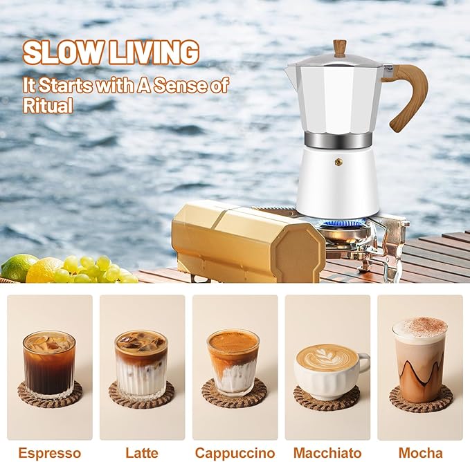 6 Cup Aluminum Espresso Stovetop Moka Pot Express Coffee Maker Percolator Italian Classic Mocha Coffee Machine for Italian and Cuban Cafe Brewing for Home & Camping 300ml 10oz