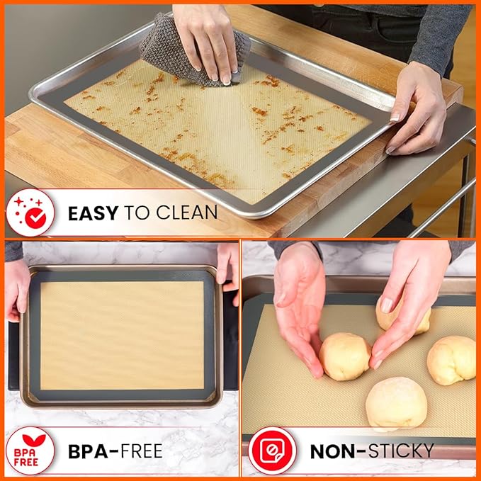 Silicone Baking Mats Half Sheet Non Stick for Oven Reusable 4 Pack - Thick Heavy Duty Silicone Baking Mat Cookie Sheet 1/2 Size for Macaron & Pastry - Half Size Rectangular Cooking Oven Liner Pad