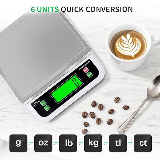 Large Digital Kitchen Scale 40kg/88lbs Commercial Food Scale with Tare and PCS Funtion for Parts and Coins LCD Display Stainless Steel Baking Scale for Cooking, Adapter Included (White, 40kg)