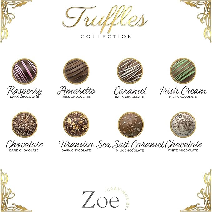 CRAVINGS BY ZOE Gourmet Chocolate Truffle Gift Box | 8 Count | Assorted Gourmet Milk & Dark Chocolate Candy Food Gift Basket Anniversary, Birthday, Get Well, Holiday, Thank You Men Women Mom Her
