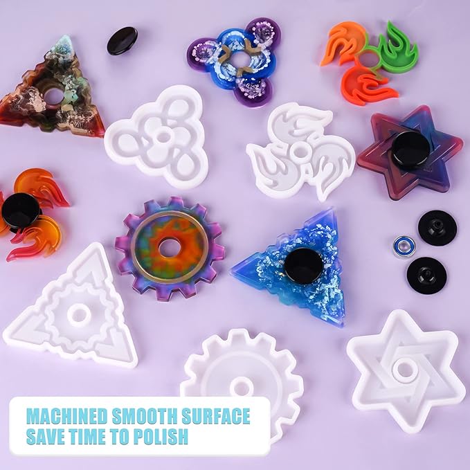 NiArt Fidget Finger Spinner DIY Epoxy Resin Casting Silicone Mold Kit 5 Molds with 10 Bearings Set, Stress Reliever Hand Fidget Toy Gift for Kids and Adults Art Crafts Home Decorations Jewelry (Set A)