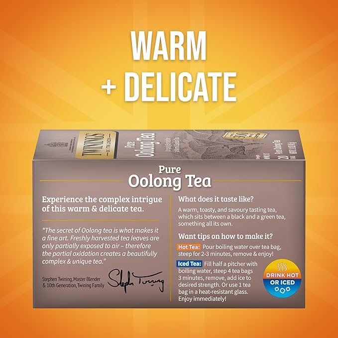 Twinings Pure Oolong Tea Individually Wrapped Bags, 20 Count (Pack of 6), Warm, Nutty Flavour & Golden Colour, Caffeinated, Enjoy Hot or Iced, 120 Teabags