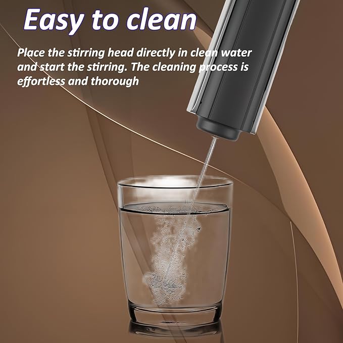 Electric Milk Frother Handheld & Stand, Rechargeable with Detachable Whisk - Fast Foam Maker for Latte, Cappuccino, Hot Chocolate, Egg – Black