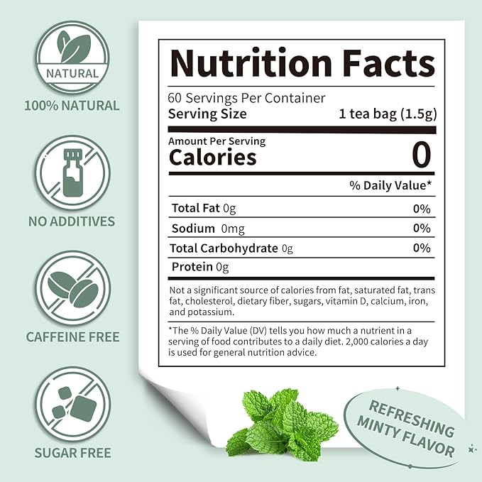 Lynginya Spearmint Tea, 60 Tea Bags - Premium Spearmint Leaves - Natural Herbal Tea - Refreshing & Minty - No Sugar & No Caffeine