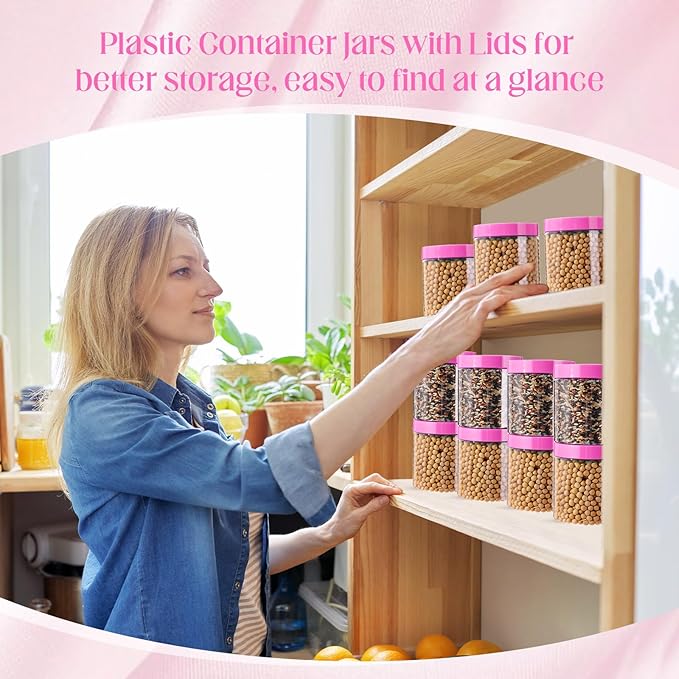 Patelai 4 Pieces Round Wide-mouth Leak Proof Plastic Container Jars with Lids for Travel Storage Makeup Beauty Products Face Creams Oils Salves Ointments DIY Making(16 Ounce,Pink)
