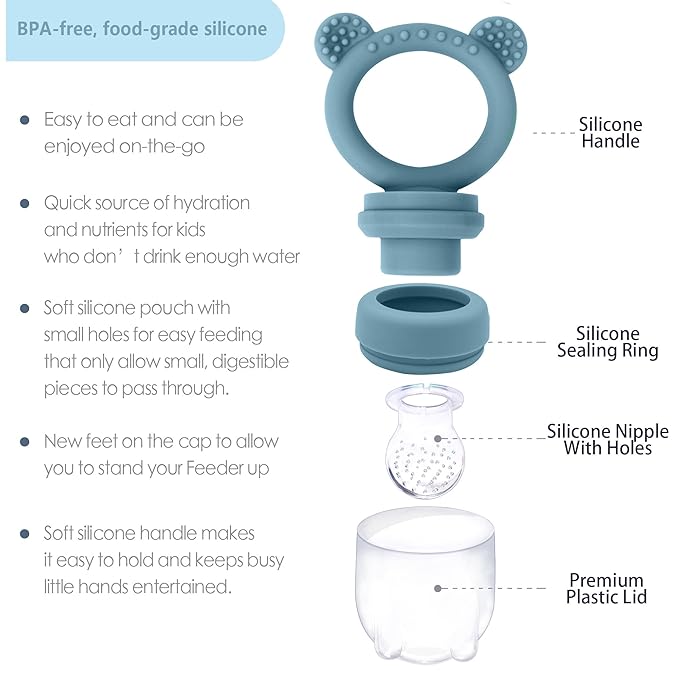 Silicone Baby Food Freezer Tray with Teething Popsicle Molds - Baby Fruit Feeder and Breastmilk Teether Combo