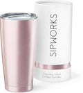 Stainless Steel Coffee Tumblers with Lids - 20z Double Walled Vacuum Insulated for Hot & Cold Drinks - Spill Resistant Travel Tumbler - Rose Gold