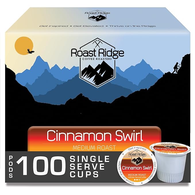 Roast Ridge Single Serve Coffee Pods for Keurig K Cup Brewers, Cinnamon Swirl, Medium Roast, 100 Count