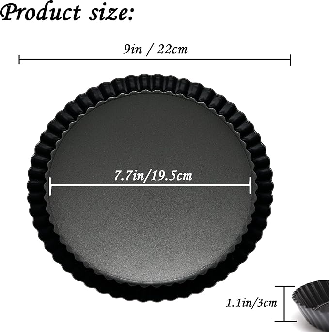 Tart Pans 9 Inch with Removable Bottom Fluted Pie Tart Pans, Round Non-Stick Pan Quiche Pan, for Baking Pizza Mousse Cakes, Christmas Dessert