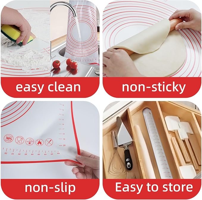 32x24" Extra Large Dough Mat Silicone Baking Mats for Rolling Pastry Kneading Sheet Sourdough Bread Baking Supplies Red