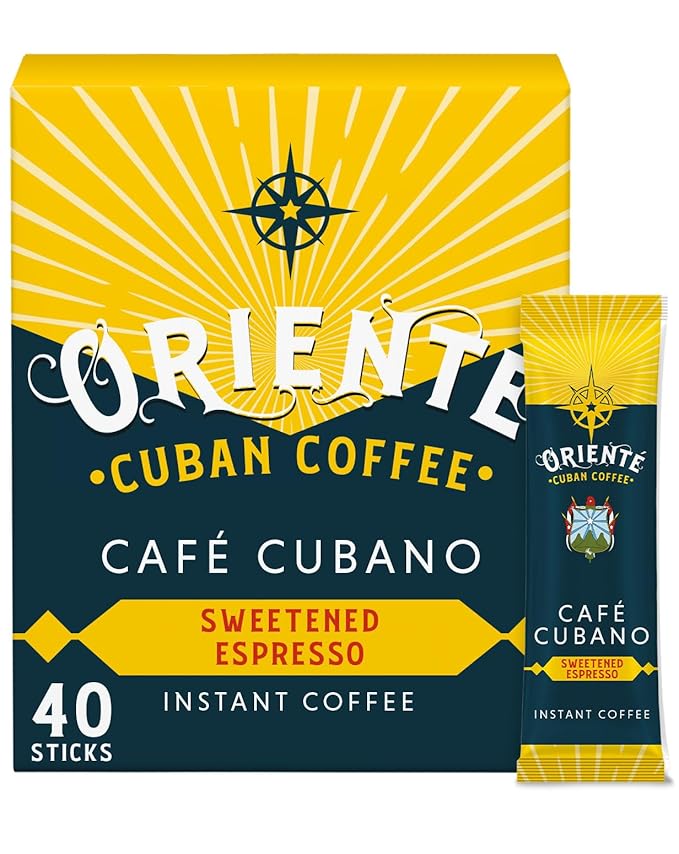 Oriente Dark Roast Instant Coffee, 40 ct, Sweetened Espresso – 100% Arabica Coffee, Instant Hot or Iced Coffee - Just add water