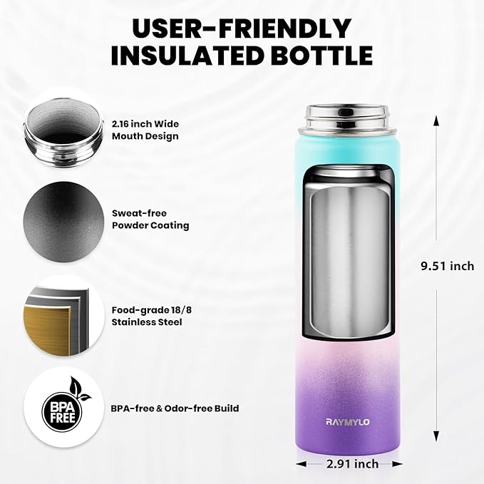Insulated Water Bottle 20 oz, Triple Wall Vacuum Stainless Steel (Cold for 48 Hrs), Leak Proof & Non-BPA, Kids Water Bottle Jug for School with Straw Spout Lids, Hydrangea