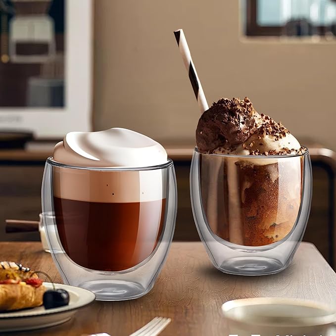 Set of 4 Double Walled Glass Coffee Mugs 5 Ounces Insulated Layer Coffee Cups Borosilicate Glass Espresso Cup for Hot Beverage,Cappuccino,Tea,Latte,Wine,Microwave Safe