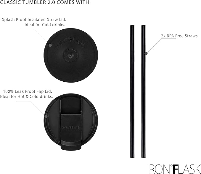 IRON °FLASK Classic Tumbler - Vacuum Insulated Stainless Steel Water Bottle, Double Walled, Drinking Cup, Insulated Travel Mug (Dark Rainbow, 32 oz Solid Lid)
