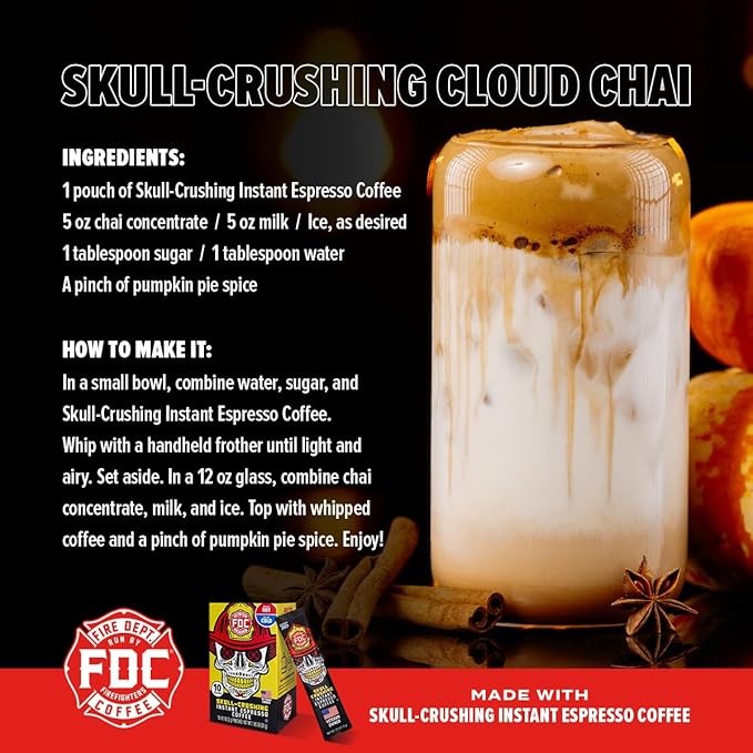 Fire Department Coffee - Skull Crushing Instant Espresso Coffee - Instant Coffee Packets Single Serve - Gives Back to Firefighters - Veteran Owned - Enjoy Hot or Cold (Pack of 60)