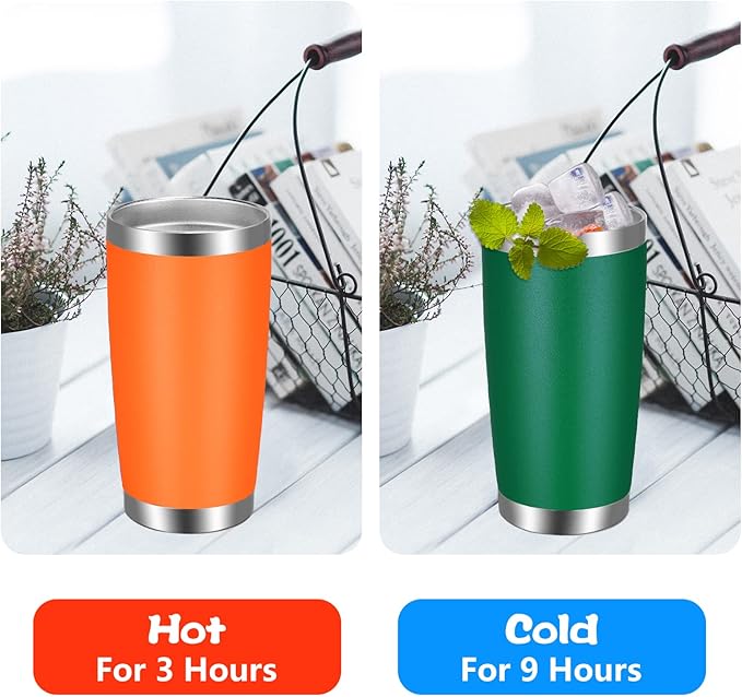 VEGOND 20oz Tumbler with Lid and Straw Stainless Steel Tumbler Cup Bulk Vacuum Insulated Double Wall Travel Coffee Mug Powder Coated Coffee Cup(Orange 12 Pack)