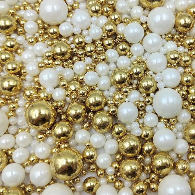 Edible White Gold Sugar Pearls Candy Sprinkles 120G/ 4.23Ounce Baking Cake Sprinkles Cupcake and Cake Topper Cookie Decorations Wedding Party Valentines Halloween Christmas Supplies