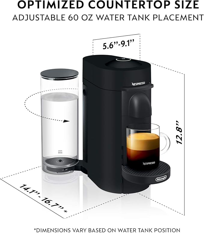 Nespresso Vertuo Plus Deluxe Coffee and Espresso Maker by De'Longhi, Matte Black with Aeroccino Milk Frother