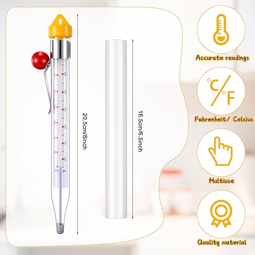 Photect 1 Pcs Candy Thermometer with Pot Clip 8" Deep Fry Oil Thermometer Instant Read Cooking Food Thermometers Sugar Syrup Jam Jelly Oil Candy Temperature Kitchen Accessories for Home Cooking