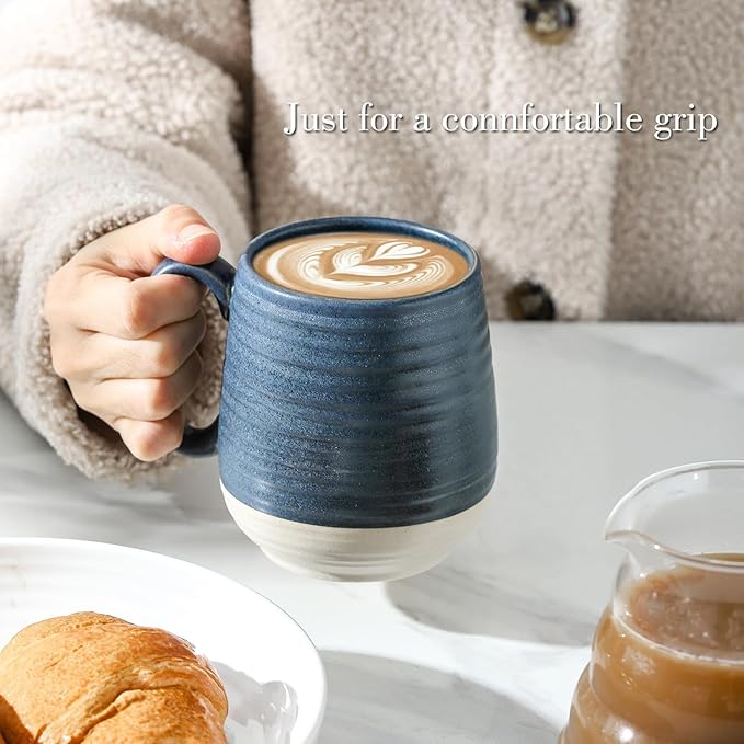 Hasense Ceramic Coffee Mugs Set of 2, 20 oz Tea Cups with Comfortable Handles, Perfect for Coffee, Latte, and Hot Beverages, Microwave and Dishwasher Safe, Deep Blue