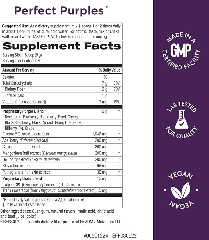 Purity Products Perfect Purples Powder Phytonutrient Rich, Healthy Aging Super Formula - Support Total Body Health - High ORAC Power - P40p Pomegranate Extract w/ 40% Punicosides - 30 Day Supply