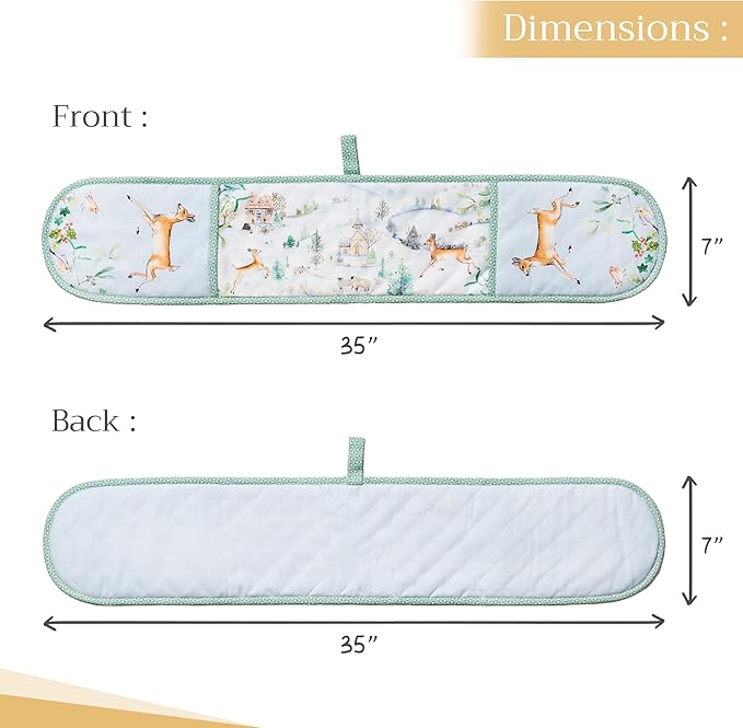 Maison d' Hermine Double Oven Mitts 100% Cotton 7"x35" Double Oven Mitt Heat Resistant BBQ Cooking Gloves with Loop, Baking, Grilling, Home, Kitchen, Handling Hot Pans (Snowy World)