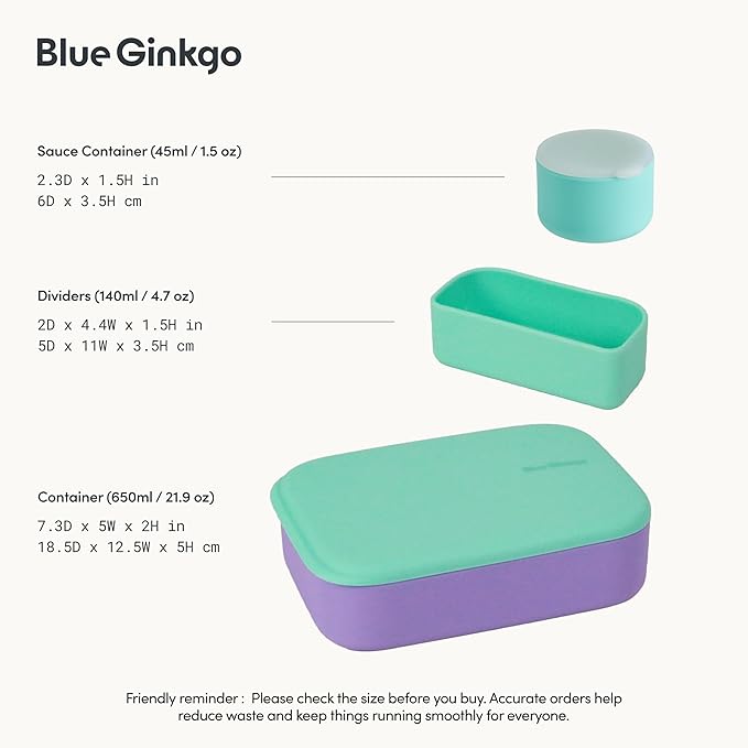 BLUE GINKGO Silicone Lunch Box Set – Durable Heavy-Duty Silicone Bento Box, Microwave, Freezer, Dishwasher Safe – Airtight, BPA Free (Made in Korea, Purple)