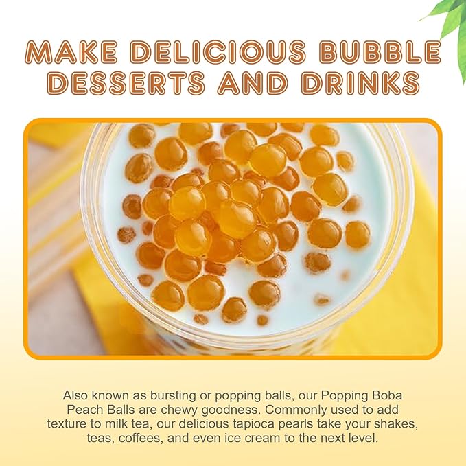 Fanale Peach Popping Boba Pearls, Vegan, Non GMO, Gluten Free, Fat Free, Perfect for Bubble Tea, Smoothies, Ice Cream, Desserts, and Beverages | FPB010