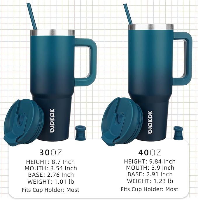 BJPKPK 40 oz Tumbler With Handle Insulated Tumblers With Lid And Straw Stainless Steel Thermal Cup,Indigo Black