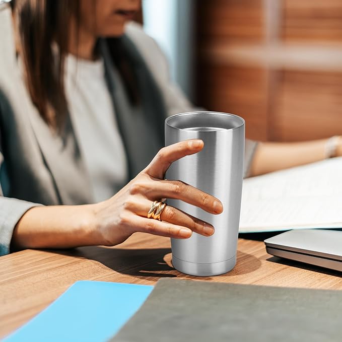 20 oz Tumbler Stainless Steel Tumblers Bulk with Lid Double Wall Insulated Coffee Tumbler Cups for Hot & Cold Drinks Powder Coated Travel Coffee Tumbler Mug Metal (Stainless Steel, 6 pack)