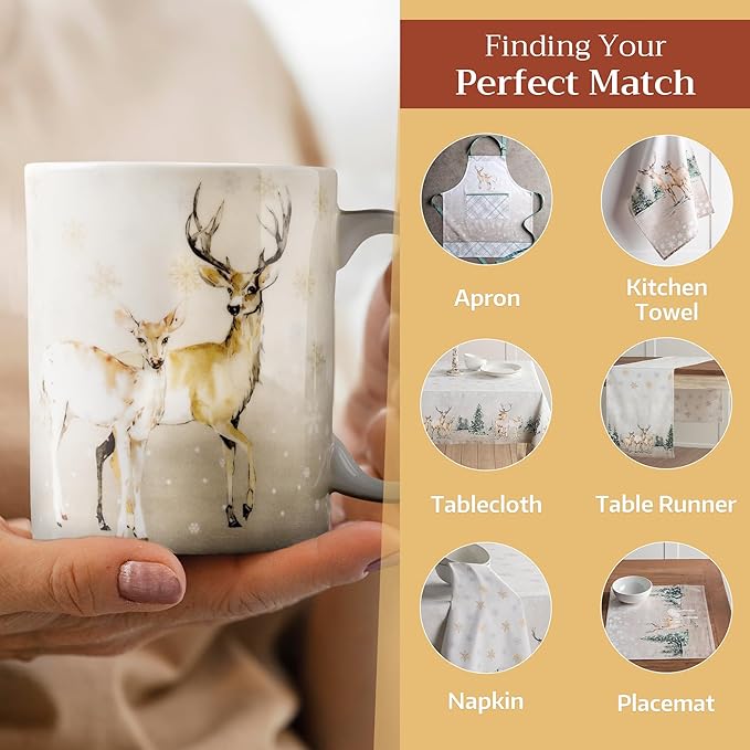 Maison d' Hermine Coffee Mug with Handles Fine Bone China Mugs Pack of Two Tea Cups for Hot Beverages Cappuccino Latte Home Restaurant Office Perfect for Gift (Deer In The Woods, 15 Ounce)