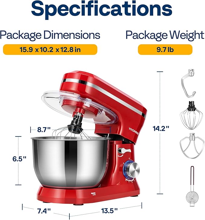 VIVOHOME 4.75 Quart Stand Mixer, 8 Speed Kitchen Electric Food Mixer, Household Stand Mixer for Baking, Cake, Bread with Beater, Dough Hook, Wire Whip and Egg Separator, Red