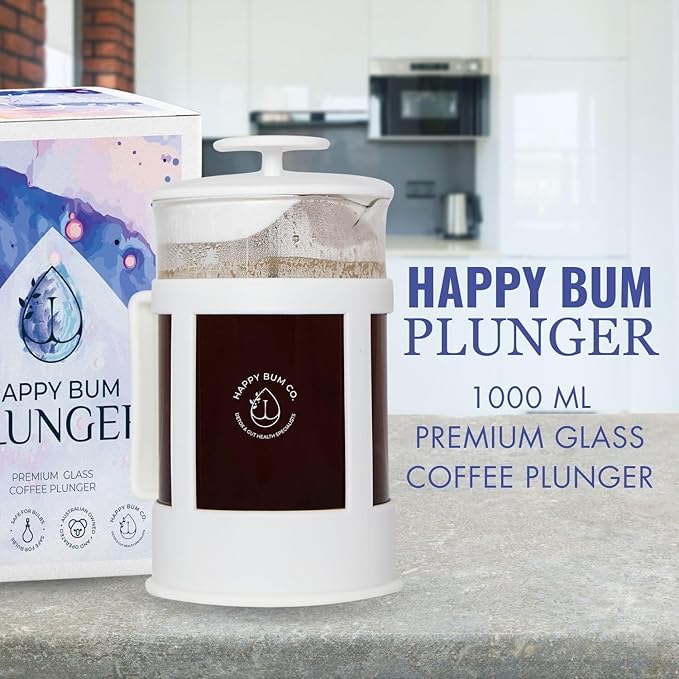 Happy Bum Coffee Plunger | 1 Liter(33.8oz) Glass French Press Stainless Steel Strainer | Easy to Use & Clean French Coffee Press Glass for Brewing and Storing Coffee Blend