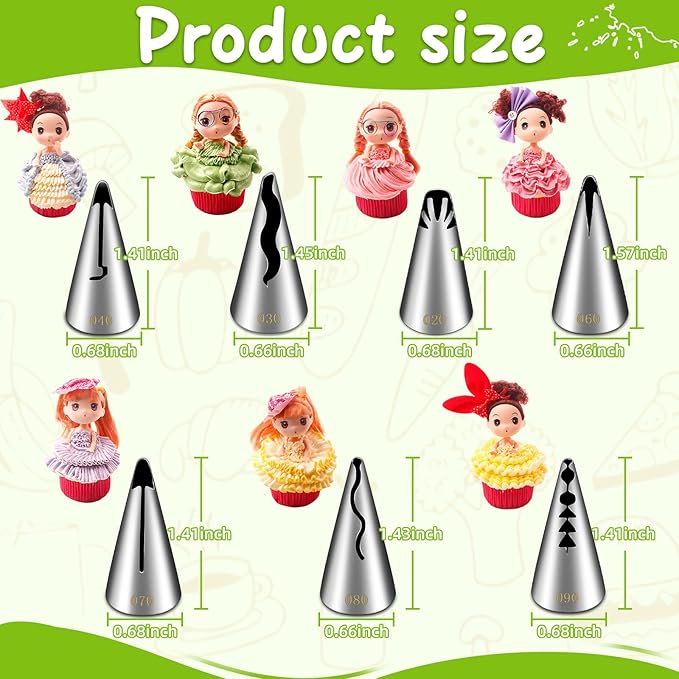 Suuker 7 Pieces Pleated Skirt Piping Nozzles Set, Stainless Steel Russian Nozzles Tips Piping Set For Pastry Fondant,Cake Decorating Supplies Baking Set Tools