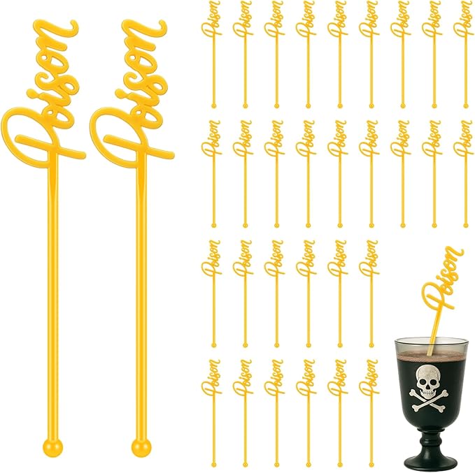 30 Pcs Halloween Swizzle Sticks Plastic Coffee and Cocktail Stirrers Fall Thanksgiving Drink Stirrers Cocktail Mixers for Halloween Fall Autumn Party Tea Coffee Bar Decoration(Poison)