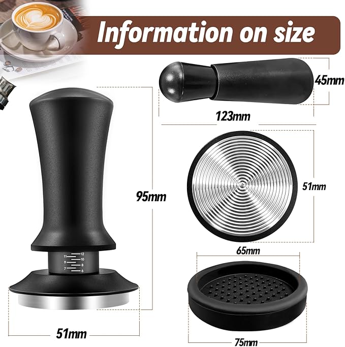 Espresso Hand Tamper 51mm, Coffee Tamper with WDT Tool Calibrated Spring Loaded, Hand Tampers with Silicone Mat, 100% Flat Stainless Steel Base Tamper for Espresso Coffee Machine