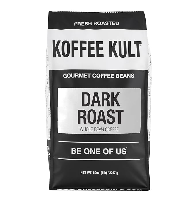 Koffee Kult Dark Roast Whole Bean Coffee 100% Arabica Coffee Beans, Gourmet Artisan Blend with Chocolate & Cinnamon Notes - 80oz Resealable Bag