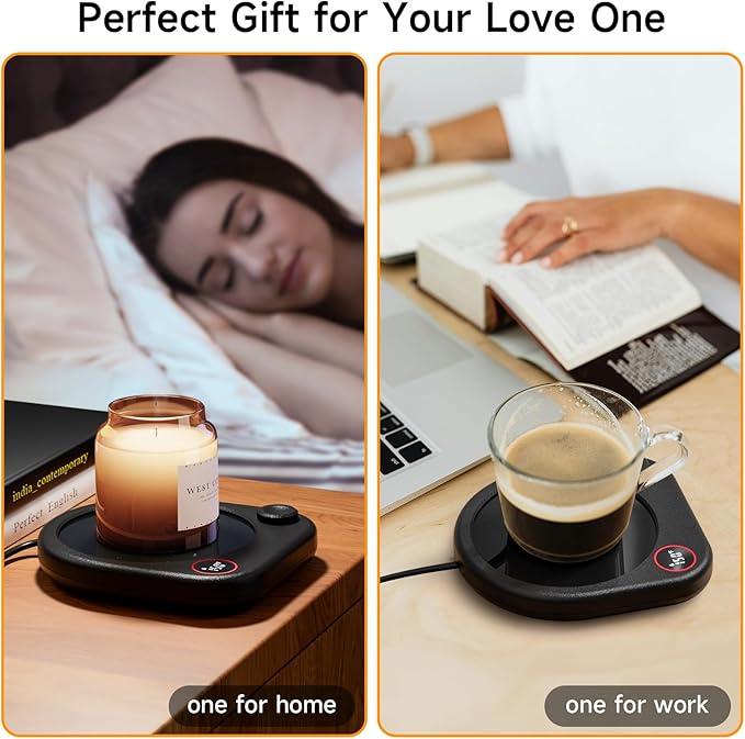 Coffee Mug Warmer for Desk, Electric Cup Heater for Tea Milk Beverages with Adjustable Temperature Display, Auto Shut Off Timer Mug Sensor, Candle Wax Heating Plate, Ideal Gift Accessory