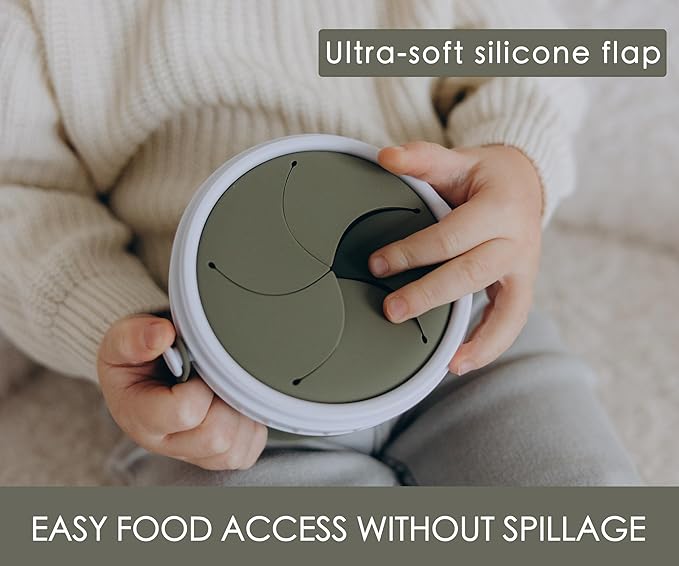 No Spill Silicone Toddler Snack Containers, Detachable Silicone Flap for Filling&Cleaning, Crumb-Free Hard Plastic Screw Travel Lid, Ultra-Soft for Baby Kids Hand In-Out, Snack Cup Holder 12 oz